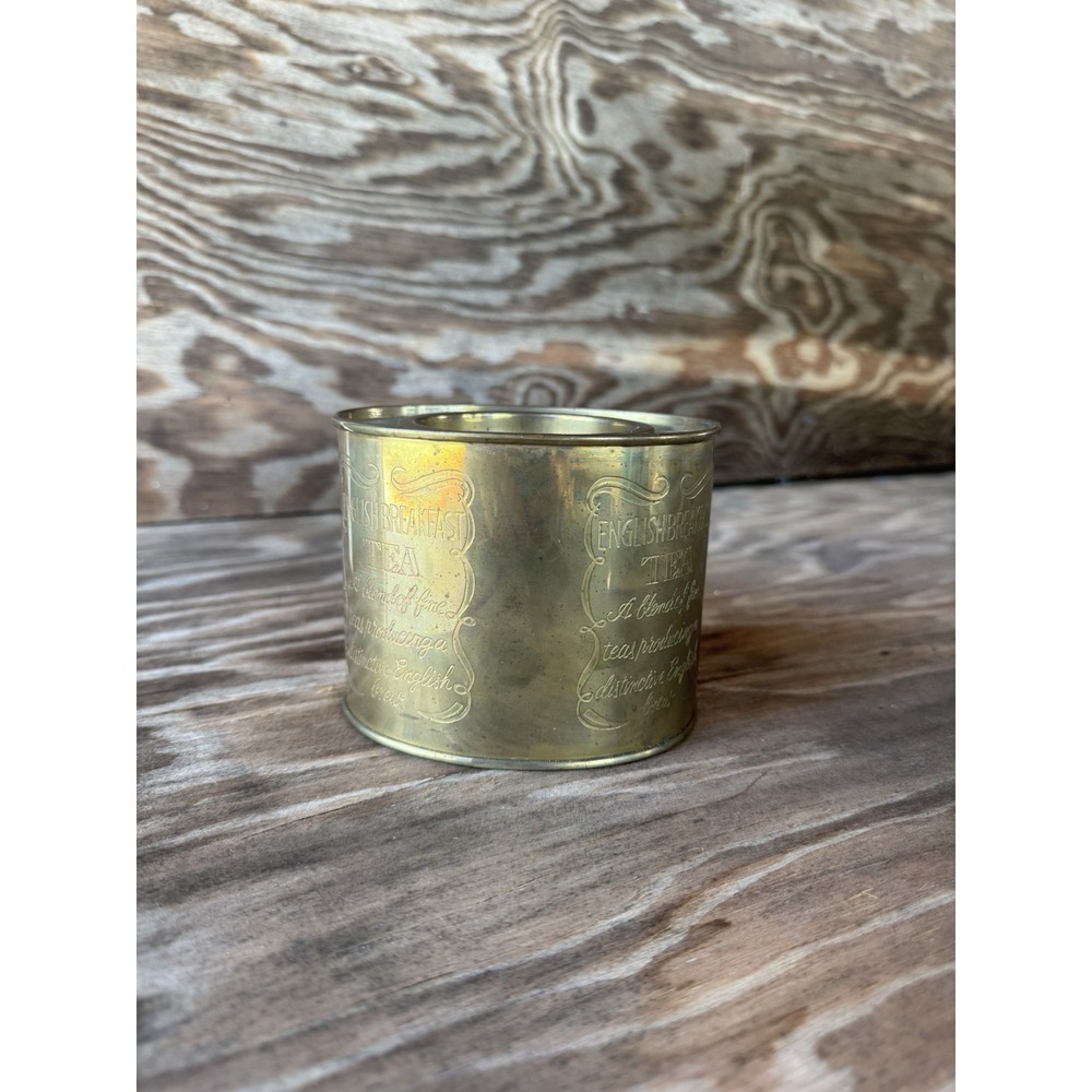 Vintage 1970's Brass Engraved Oval Tea Storage Canister "English Breakfast Tea"